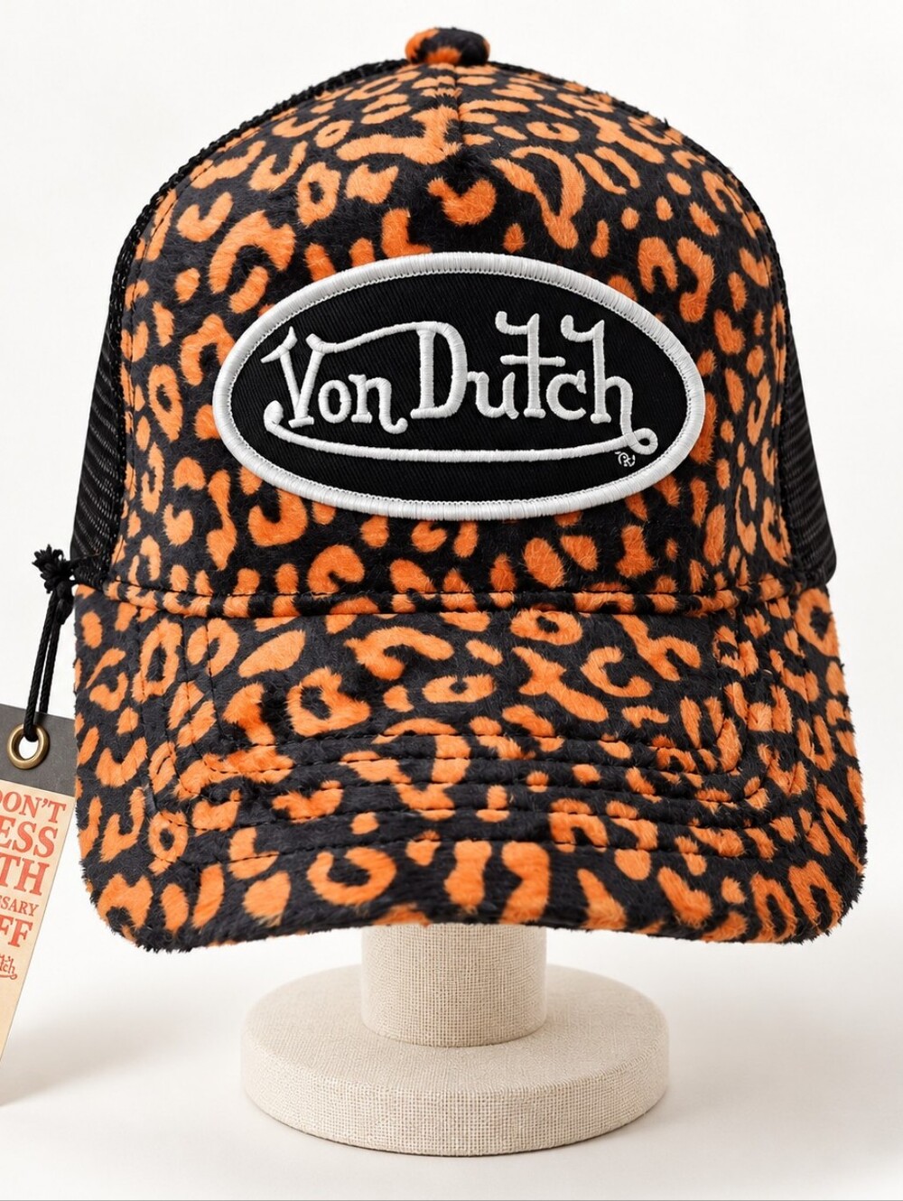 Von Dutch Womens Orange Leopard Print Trucker Hat